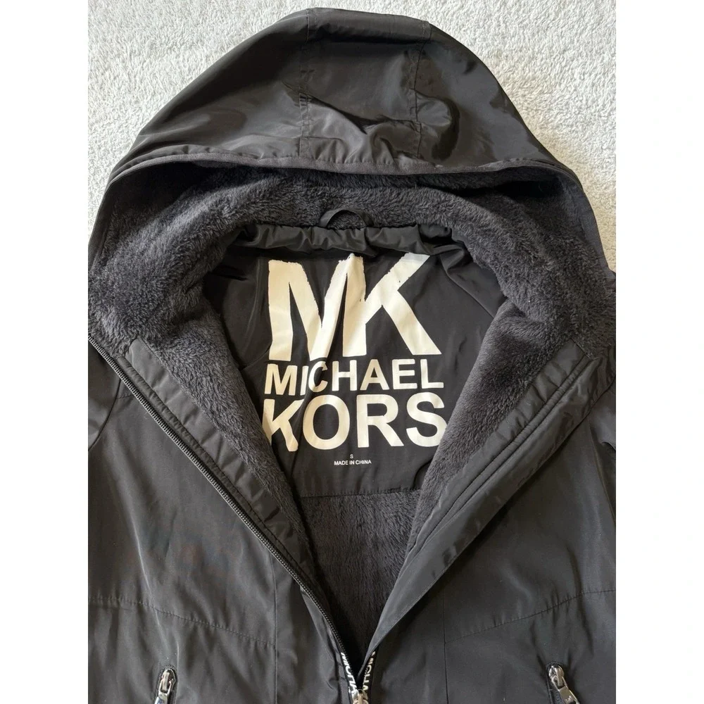 Michael Kors Missy Faux Shearling Lined Jacket Black Womens Size S‎